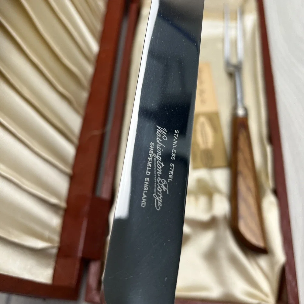 Vintage Washington Forge 3-Piece Carving Set Sheffield England Pakkawood Case